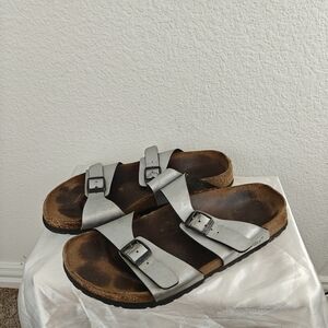Birkenstock Silver Sandals Papillio Sydney Size 10 Women's Narrow